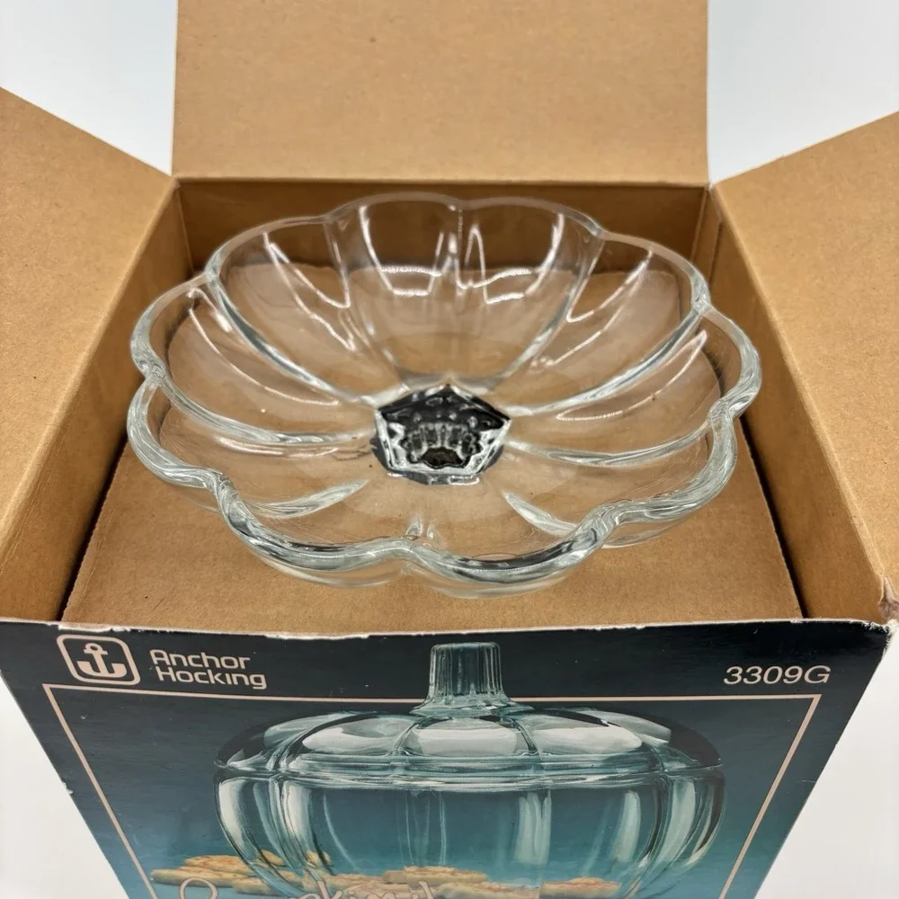 Anchor Hocking Glass Pumpkin Jar Clear 70 oz Original‎ Box Candy Fall Halloween
